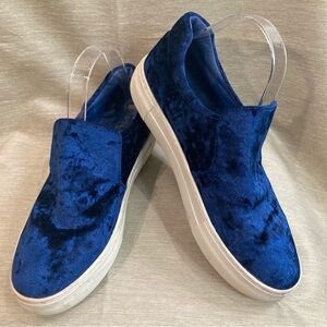 J/SLIDES Sz 10 Acer Blue Crushed Velvet Slip On Slides Sneaker Rubber Sole Shoes